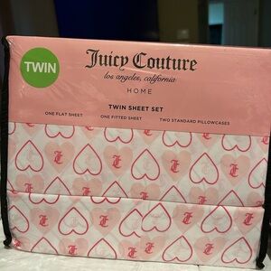 Juicy Couture Pink Heart & Logo Twin Sheet Set New Sealed